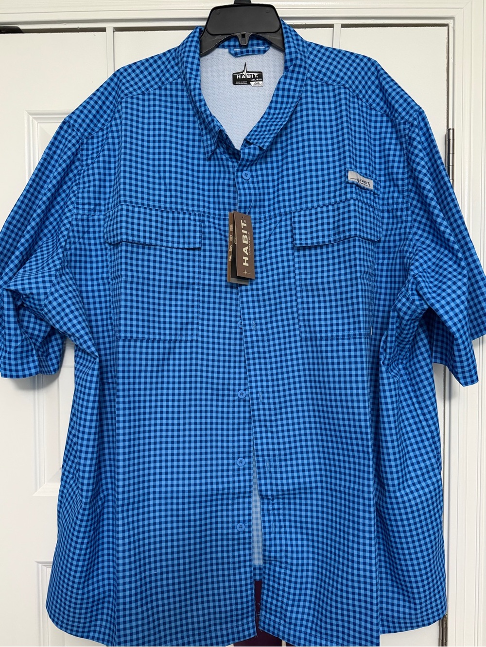 Men's Short Sleeve UPF Fishing Shirt - Blue Gingham